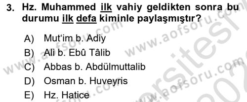 İslam Tarihi ve Medeniyeti 1 Dersi 2021 - 2022 Yılı Yaz Okulu Sınav Soruları 3. Soru
