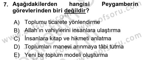 İslam Tarihi ve Medeniyeti 1 Dersi 2021 - 2022 Yılı Yaz Okulu Sınav Soruları 7. Soru