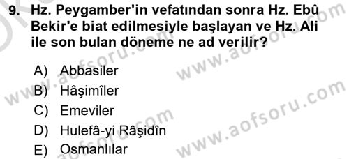 İslam Tarihi ve Medeniyeti 1 Dersi 2021 - 2022 Yılı Yaz Okulu Sınav Soruları 9. Soru