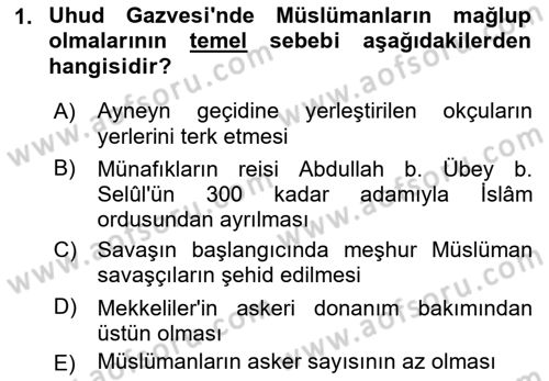 İslam Tarihi ve Medeniyeti 1 Dersi 2022 - 2023 Yılı (Final) Dönem Sonu Sınav Soruları 1. Soru