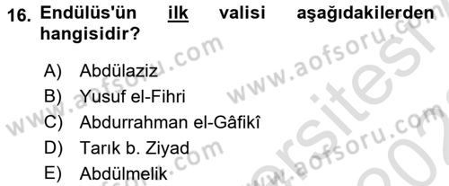 İslam Tarihi ve Medeniyeti 1 Dersi 2022 - 2023 Yılı (Final) Dönem Sonu Sınav Soruları 16. Soru