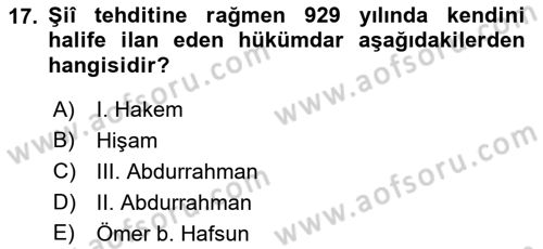 İslam Tarihi ve Medeniyeti 1 Dersi 2022 - 2023 Yılı (Final) Dönem Sonu Sınav Soruları 17. Soru