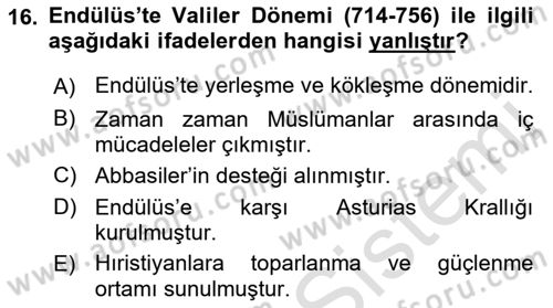 İslam Tarihi ve Medeniyeti 1 Dersi 2023 - 2024 Yılı (Final) Dönem Sonu Sınav Soruları 16. Soru