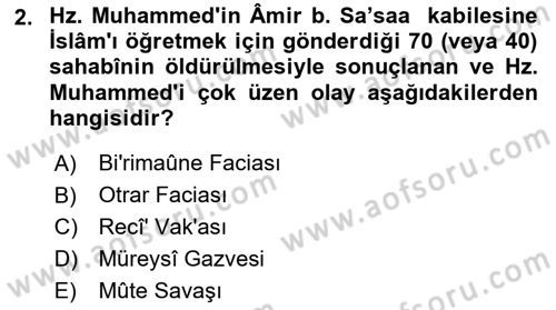 İslam Tarihi ve Medeniyeti 1 Dersi 2023 - 2024 Yılı (Final) Dönem Sonu Sınav Soruları 2. Soru