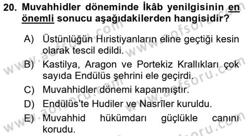 İslam Tarihi ve Medeniyeti 1 Dersi 2023 - 2024 Yılı (Final) Dönem Sonu Sınav Soruları 20. Soru