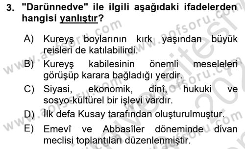 İslam Tarihi ve Medeniyeti 1 Dersi 2023 - 2024 Yılı (Final) Dönem Sonu Sınav Soruları 3. Soru
