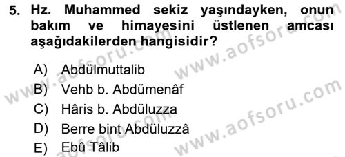 İslam Tarihi ve Medeniyeti 1 Dersi 2023 - 2024 Yılı (Final) Dönem Sonu Sınav Soruları 5. Soru