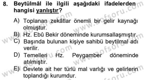 İslam Tarihi ve Medeniyeti 2 Dersi 2012 - 2013 Yılı (Final) Dönem Sonu Sınav Soruları 8. Soru