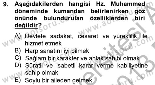 İslam Tarihi ve Medeniyeti 2 Dersi 2012 - 2013 Yılı (Final) Dönem Sonu Sınav Soruları 9. Soru