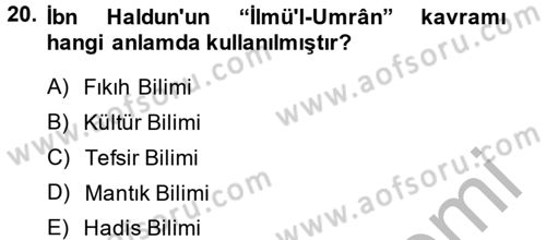 İslam Tarihi ve Medeniyeti 2 Dersi 2013 - 2014 Yılı (Vize) Ara Sınav Soruları 20. Soru