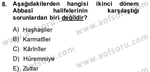 İslam Tarihi ve Medeniyeti 2 Dersi 2013 - 2014 Yılı (Vize) Ara Sınav Soruları 8. Soru
