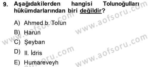 İslam Tarihi ve Medeniyeti 2 Dersi 2013 - 2014 Yılı (Vize) Ara Sınav Soruları 9. Soru