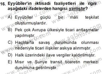 İslam Tarihi ve Medeniyeti 2 Dersi 2014 - 2015 Yılı (Vize) Ara Sınav Soruları 16. Soru