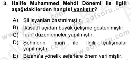 İslam Tarihi ve Medeniyeti 2 Dersi 2015 - 2016 Yılı (Vize) Ara Sınavı 3. Soru