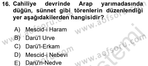 İslam Tarihi ve Medeniyeti 2 Dersi 2015 - 2016 Yılı (Final) Dönem Sonu Sınav Soruları 16. Soru