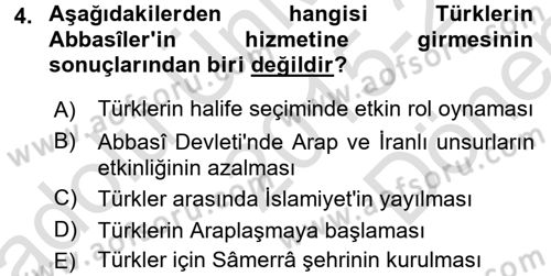 İslam Tarihi ve Medeniyeti 2 Dersi 2015 - 2016 Yılı (Final) Dönem Sonu Sınav Soruları 4. Soru