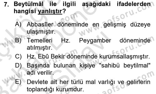 İslam Tarihi ve Medeniyeti 2 Dersi 2015 - 2016 Yılı (Final) Dönem Sonu Sınav Soruları 7. Soru