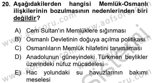 İslam Tarihi ve Medeniyeti 2 Dersi 2016 - 2017 Yılı (Vize) Ara Sınav Soruları 20. Soru