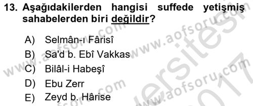 İslam Tarihi ve Medeniyeti 2 Dersi 2016 - 2017 Yılı (Final) Dönem Sonu Sınav Soruları 13. Soru