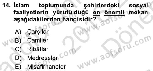 İslam Tarihi ve Medeniyeti 2 Dersi 2016 - 2017 Yılı (Final) Dönem Sonu Sınav Soruları 14. Soru