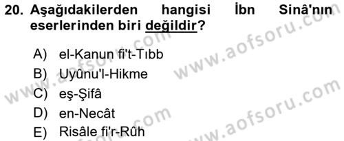 İslam Tarihi ve Medeniyeti 2 Dersi 2016 - 2017 Yılı (Final) Dönem Sonu Sınav Soruları 20. Soru