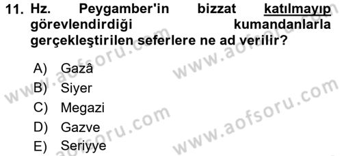 İslam Tarihi ve Medeniyeti 2 Dersi 2017 - 2018 Yılı (Final) Dönem Sonu Sınav Soruları 11. Soru