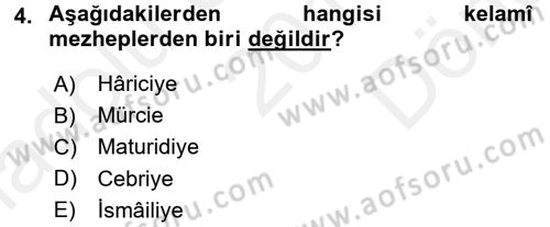 İslam Tarihi ve Medeniyeti 2 Dersi 2017 - 2018 Yılı (Final) Dönem Sonu Sınav Soruları 4. Soru