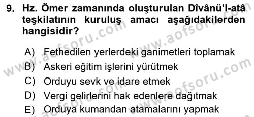 İslam Tarihi ve Medeniyeti 2 Dersi 2017 - 2018 Yılı (Final) Dönem Sonu Sınav Soruları 9. Soru