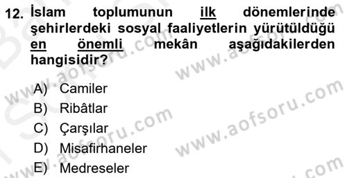 İslam Tarihi ve Medeniyeti 2 Dersi 2018 - 2019 Yılı (Final) Dönem Sonu Sınav Soruları 12. Soru