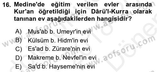 İslam Tarihi ve Medeniyeti 2 Dersi 2018 - 2019 Yılı (Final) Dönem Sonu Sınav Soruları 16. Soru