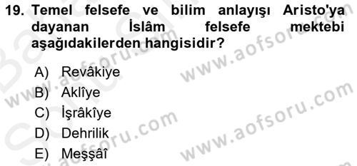 İslam Tarihi ve Medeniyeti 2 Dersi 2018 - 2019 Yılı (Final) Dönem Sonu Sınav Soruları 19. Soru