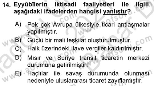 İslam Tarihi ve Medeniyeti 2 Dersi 2021 - 2022 Yılı (Vize) Ara Sınav Soruları 14. Soru