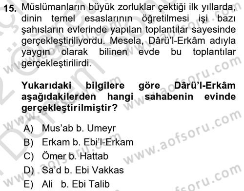 İslam Tarihi ve Medeniyeti 2 Dersi 2021 - 2022 Yılı (Final) Dönem Sonu Sınav Soruları 15. Soru