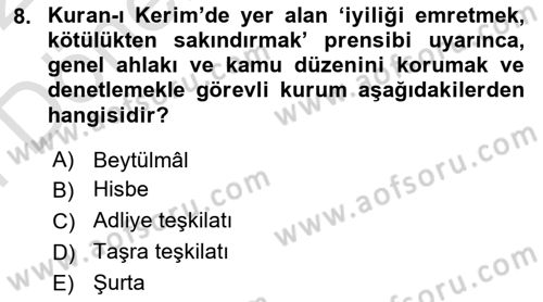 İslam Tarihi ve Medeniyeti 2 Dersi 2021 - 2022 Yılı (Final) Dönem Sonu Sınav Soruları 8. Soru