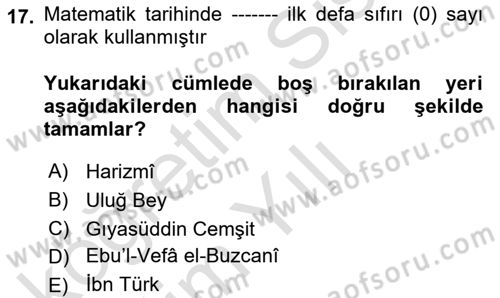 İslam Tarihi ve Medeniyeti 2 Dersi 2021 - 2022 Yılı Yaz Okulu Sınav Soruları 17. Soru