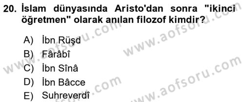 İslam Tarihi ve Medeniyeti 2 Dersi 2021 - 2022 Yılı Yaz Okulu Sınav Soruları 20. Soru