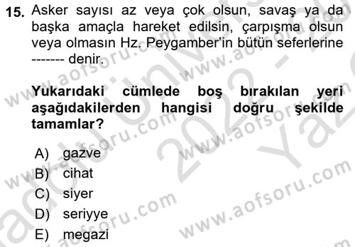 İslam Tarihi ve Medeniyeti 2 Dersi 2022 - 2023 Yılı Yaz Okulu Sınav Soruları 15. Soru