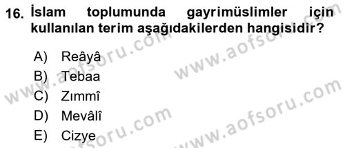 İslam Tarihi ve Medeniyeti 2 Dersi 2022 - 2023 Yılı Yaz Okulu Sınav Soruları 16. Soru