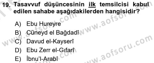 İslam Tarihi ve Medeniyeti 2 Dersi 2023 - 2024 Yılı (Vize) Ara Sınav Soruları 19. Soru