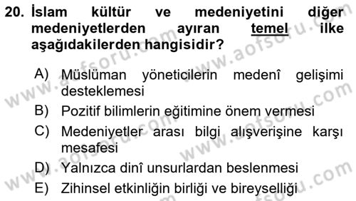 İslam Tarihi ve Medeniyeti 2 Dersi 2023 - 2024 Yılı (Vize) Ara Sınav Soruları 20. Soru