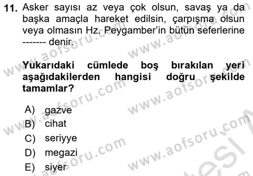 İslam Tarihi ve Medeniyeti 2 Dersi 2023 - 2024 Yılı (Final) Dönem Sonu Sınav Soruları 11. Soru
