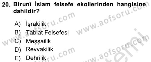 İslam Tarihi ve Medeniyeti 2 Dersi 2023 - 2024 Yılı (Final) Dönem Sonu Sınav Soruları 20. Soru