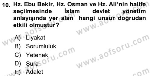İslam Tarihi ve Medeniyeti 2 Dersi 2023 - 2024 Yılı Yaz Okulu Sınav Soruları 10. Soru