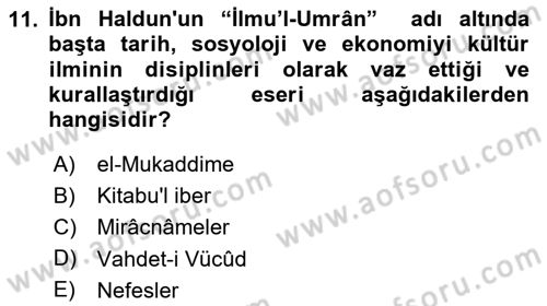 İslam Tarihi ve Medeniyeti 2 Dersi 2023 - 2024 Yılı Yaz Okulu Sınav Soruları 11. Soru