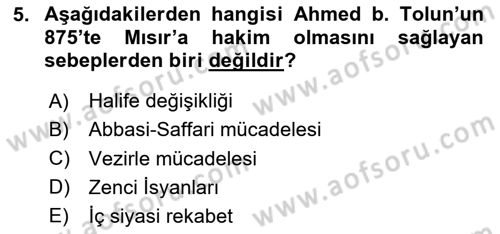 İslam Tarihi ve Medeniyeti 2 Dersi 2023 - 2024 Yılı Yaz Okulu Sınav Soruları 5. Soru