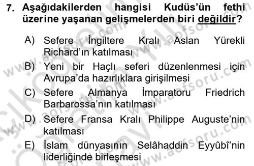 İslam Tarihi ve Medeniyeti 2 Dersi 2023 - 2024 Yılı Yaz Okulu Sınav Soruları 7. Soru