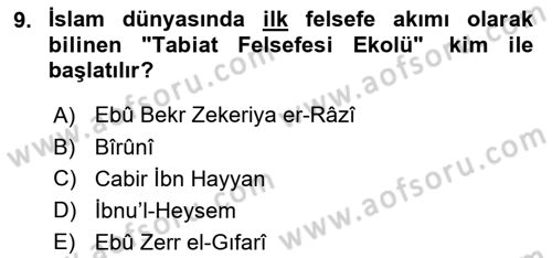 İslam Tarihi ve Medeniyeti 2 Dersi 2023 - 2024 Yılı Yaz Okulu Sınav Soruları 9. Soru