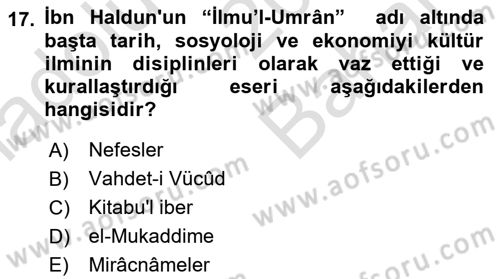 İslam Tarihi ve Medeniyeti 2 Dersi 2024 - 2025 Yılı (Vize) Ara Sınav Soruları 17. Soru