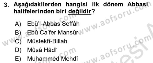İslam Tarihi ve Medeniyeti 2 Dersi 2024 - 2025 Yılı (Vize) Ara Sınav Soruları 3. Soru