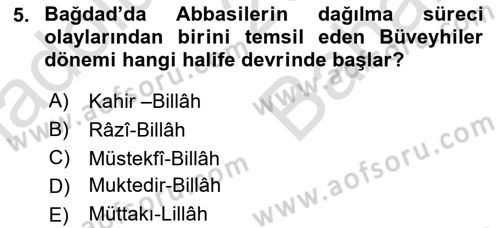 İslam Tarihi ve Medeniyeti 2 Dersi 2024 - 2025 Yılı (Vize) Ara Sınav Soruları 5. Soru